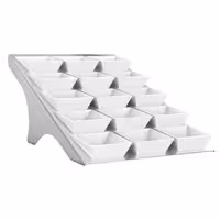 Açık Büfe Teşhir Standı - Paslanmaz Çelik & Melamin - köşeli - 330x515x195mm - dahil 15 Melamin Kase 90x90mm - 15 raf ile - 90x90mm kaseler ile uyumlu