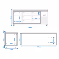 Mostrador refrigerado PREMIUM PLUS - 1960x700mm - de trabajo con fregadero - 465 l - refrigeración ventilada - con peto posterior