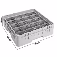 CAMBRO | CAMRACK® - Košara za pranje čaša 1/1 - Sa 20 odjeljaka - 500x500 mm - Siva boja