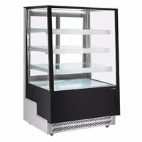 Commercial cake display fridge - 508L - 900mm - Double glazing - square - with 4 shelves - rear sliding doors - Black