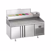 Stół chłodniczy do pizzy PREMIUM PLUS - 1738x800mm - z blatem granitowym - 2‑drzwiowy - z nadstawką chłodniczą - 7x GN 1/4
