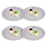 (4 pcs) Serving Tray - Stainless Steel - Ø500mm - polished - non-slip surface