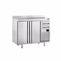 Stół chłodniczy barowy do napojów Premium PLUS – 1470 x 600 mm – z 2 drzwiami, 2 szufladami i rantem