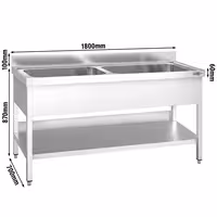 PREMIUM sudoper za pranje lonaca – 1800 x 700 mm – s 2 korita