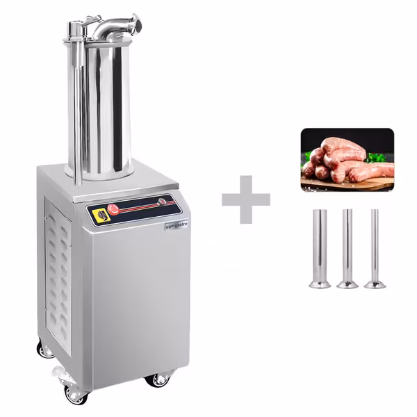 Hidraulična punilica za kobasice - 15 l - 750 W - inox - uključuje nožnu pedalu i 3 nastavaka za punjenje