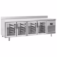 Stół chłodniczy barowy do napojów Premium PLUS – 2452 x 600 mm – z 4 drzwiami szklanymi i rantem