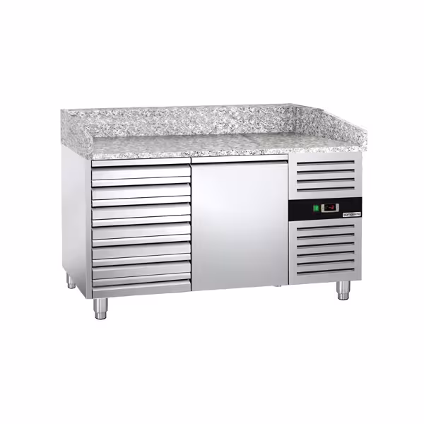 Stół chłodniczy do pizzy ECO – 1500 x 800 mm – z 1 drzwiami i 7 szufladami