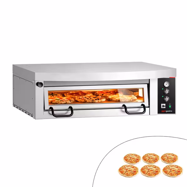 Electric Deck Pizza Oven Power   - Single Deck - Refractory Stone Deck - 6 x Ø 34cm (13.4") - Mechanical Controls - up to 450°C - incl. Hood