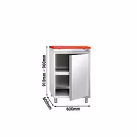 Rozsdamentes acél munkaszekrény PREMIUM - 600x600 mm - nyílóajtós, 1 ajtós - tart.: HACCP vágódeszka, piros