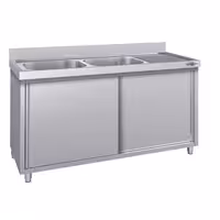Sudoper s ormarićem ECO - inox - 2000 x 700 mm - sa 2 korita - korita lijevo
