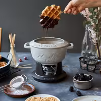 STAUB | Cast Iron Fondue Set – Ø 20 cm - White Truffle - 6 Forks, Burner, Board