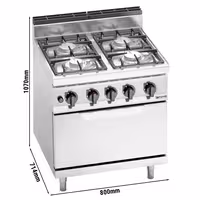 Plinski štednjak - Linija 700 - 800x714x1070 mm - 29,3 kW - 4 plamenika - samostojeći - s plinskom pećnicom statičnom - 7,8 kW - GN 2/1