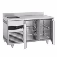 Rashladni pult PREMIUM - 1430x720 mm - 270 l - Ventilirano hlađenje - s 2 vrata - s 1 korita - Leđni podignuti rub