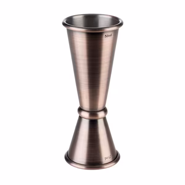(6 adet) Jigger - İki Ölçekli - 2,5/5cl - ara çizgiler 1,5/3,5cl - Antik Bakır Kaplama