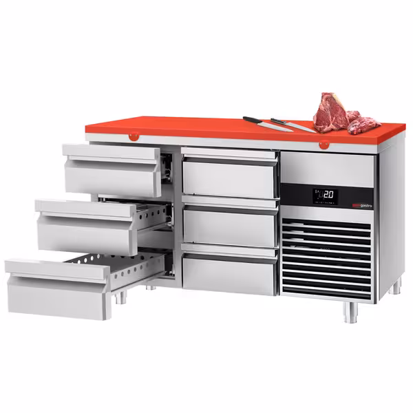 Külmtöölaud PREMIUM - 1400x700 mm - 281 l - ventileeritud jahutus - Värv punane