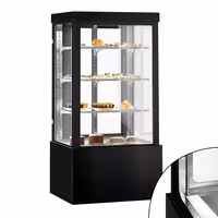 Commercial cake display fridge - 850L - 1000mm - Double glazing - square - with 3 adjustable shelves - rear sliding doors - for patisserie - Black