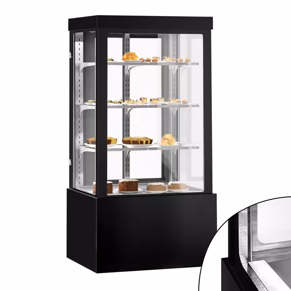 Commercial cake display fridge - 850L - 1000mm - Double glazing - square - with 3 adjustable shelves - rear sliding doors - for patisserie - Black