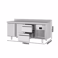 Commercial Counter Fridge PREMIUM PLUS - 1960x600mm - with 2 doors - 2 drawers [1/2 GN] - with upstand - capacity 385 litres
