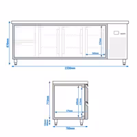 Commercial Counter Fridge PREMIUM - 2330x700mm - with 3 doors - 2 drawers - capacity 632 litres