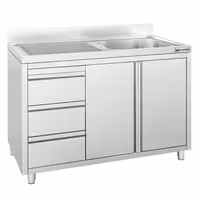 Sudoper s ormarićem ECO - inox - 1200 x 700 mm - 3 ladice - s 1 koritom - korito desno