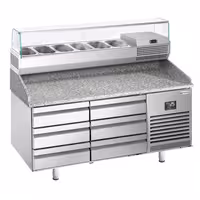 Pizzapult PREMIUM PLUS - 1490x700 mm - feltéthűtővel - 6x GN 1/4 - gránit munkalappal