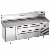 طاولة تحضير بيتزا مبردة PREMIUM PLUS - 1980x700 mm - مع باب واحد - سطح عمل جرانيت - شامل وحدة تبريد علوية - 9x GN 1/4