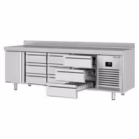 Commercial Counter Fridge PREMIUM PLUS - 2452x700mm - with 1 door - 9 drawers [1/3] - with upstand - capacity 625 litres