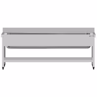 Grovdiskbänk i rostfritt stål ECO - 2 000x700 mm - med underhylla - 1 ho mitten - extra djup ho - med stänkskydd