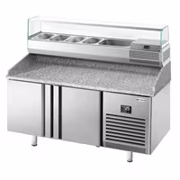 Pizzapult PREMIUM PLUS - 1490x700 mm - 2 ajtó - feltéthűtővel - 6x GN 1/4 - gránit munkalappal