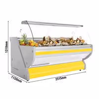 Masný pult - 2500 mm - Žlutý - Se světlem a osvětleným předním panelem