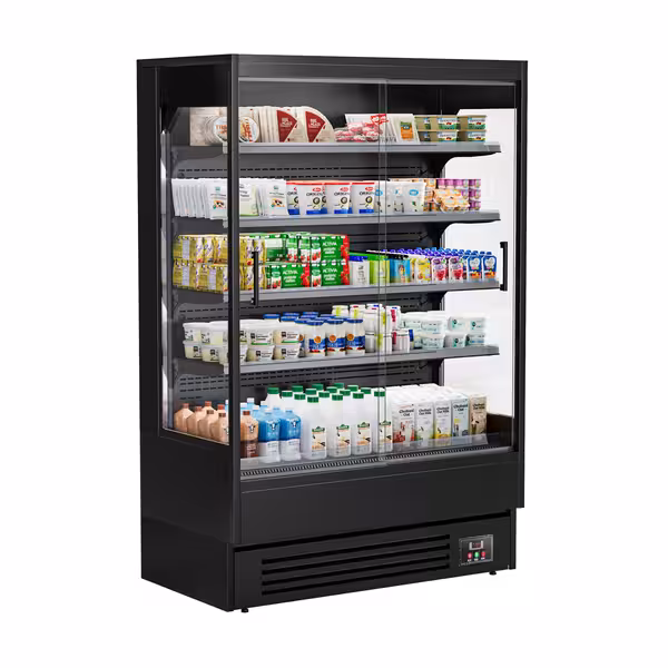 Přístěnný chladicí regál - 1 320 mm - 595 L - se 2 bezrámovými skleněnými posuvnými dveřmi a 4 policemi