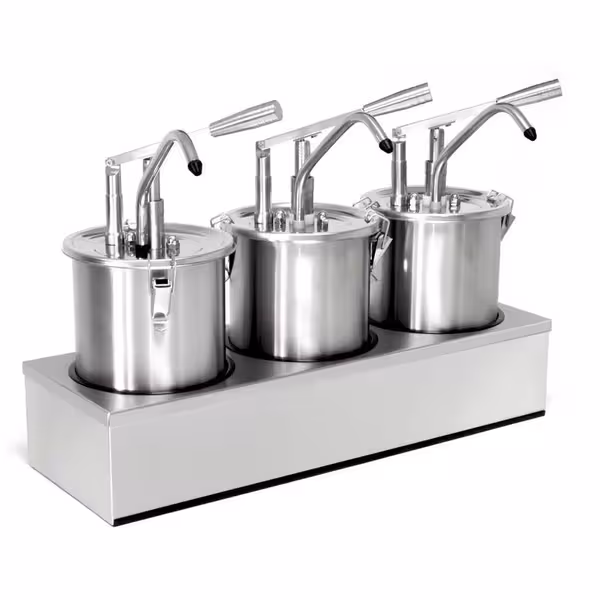 Distribuitor de sosuri – 3 x 4 litri – inclusiv suport din oțel inoxidabil