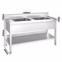 Sudoper PREMIUM - 1400x600 mm - s donjom policom - s 2 koritima - korita sredina - inox