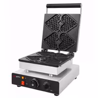 Commercial Waffle Maker - Single - Manual - 1,75 kW - Shape: Mini heart - Teflon-coated baking plates