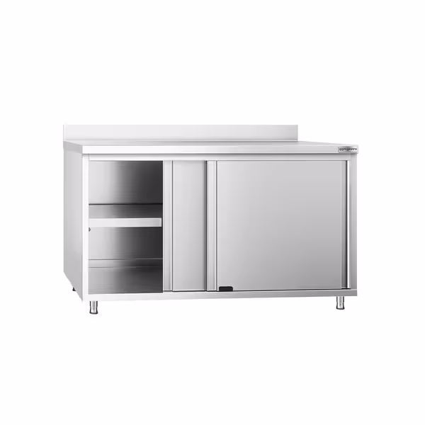 خزانة قاعدية ستانلس ستيل PREMIUM - 1400x600mm - مع أبواب منزلقة & مع حاجز خلفي