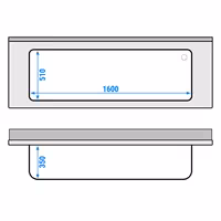 Grovdiskbänk i rostfritt stål ECO - 2 000x700 mm - med underhylla - 1 ho mitten - extra djup ho - med stänkskydd