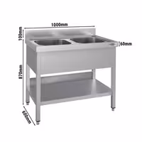 Sudoper ECO - 1000x600 mm - s donjom policom - s 2 koritima - korita sredina - inox