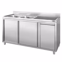 Ormarić sa sudoperom - 2000x600 mm - Sa kantom za otpatke & 2 sudopera na lijevoj strani