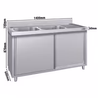 Sudoper s ormarićem ECO - inox - 1400 x 600 mm - sa 2 korita - korita lijevo