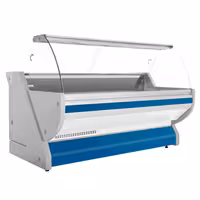 Csemegepult - 2515x1150 mm - 500 liter - statikus - hajlított frontüveges - kék - gránit munkalap