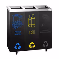 Ecoponto - Módulo de encastre - 3 compartimentos de 25L cada - 755x255x725mm - com rodas - 2 rodas com travão, autocolantes de separação incluídos - Preto/Prateado - Aço
