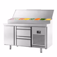 Table réfrigérée de préparation - 1468 x 600 mm - avec 1 porte et 2 tiroirs - avec superstructure en inox 8 x GN 1/4