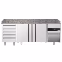 Stół chłodniczy do pizzy PREMIUM – 2100 x 800 mm – z 2 drzwiami i 5 szufladami
