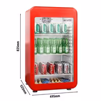 Commercial Mini Bar Refrigerator - 495mm - 113L - with 1 glass door & reversible hinges - Red - Double-glazed glass door