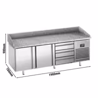 Stół chłodniczy do pizzy PREMIUM PLUS - 1980x1139mm - z blatem granitowym - 2‑drzwiowy, 3 szuflady