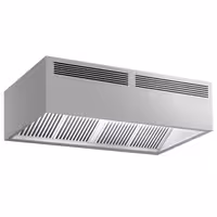 Campana central cúbica profesional con inducción de aire - 2000mm - sin motor - con filtros de lamas - LED - bandeja recogegrasas