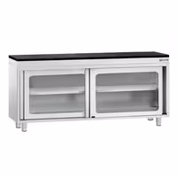 Rozsdamentes acél munkaszekrény PREMIUM – 1800x600 mm – üveges tolóajtóval – gránit munkalapmal