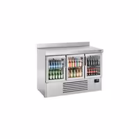Stół chłodniczy barowy do napojów Premium PLUS – 1460 x 700 mm – z 3 drzwiami szklanymi – z rantem