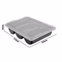 Cutlery Tray - 415x300mm - Height: 107mm - Polypropylene (PP) - with 3 compartments - incl. lid - Black