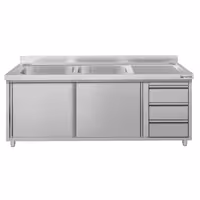 ECO ormarić za sudoper – 1800 x 600 mm – s 3 ladice i 2 sudopera na lijevoj strani